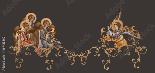 Tableau sur toile Decorative frame in Byzantine style with angelic imagery