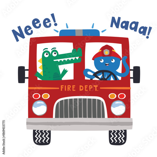 Fire Engine With Cartoon Animals