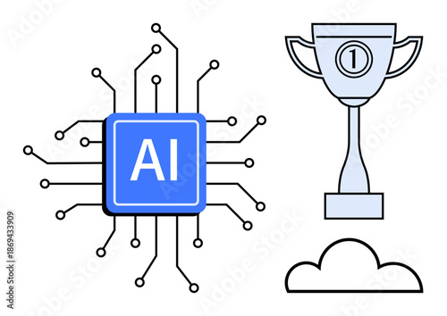 Artificial intelligence concept. Artificial intelligence by a microchip connected to lines. Artificial intelligence links innovation to success and cloud-based technology. Ideal for tech, awards