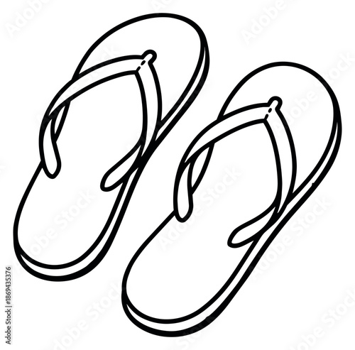 Hand drawn line art illustration of flip flops depicting casual footwear for summer vacation