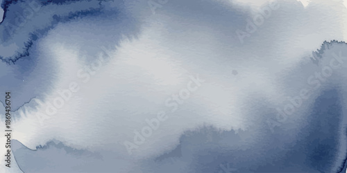 Watercolor indigo blue and grey abstract wash background with soft fading texture