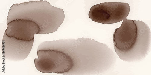 Abstract Brown Watercolor Ink Stains Set Vector Artistic coffee spill texture on white background Earth tone blobs and diffused edges