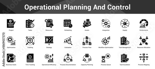 Operational Planning And Control Cohesive set of minimalist vector icons representing key ideas with visual clarity