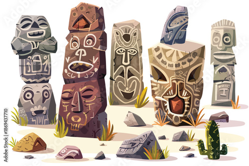 Ancient petroglyphs carved in stone isolated illustration