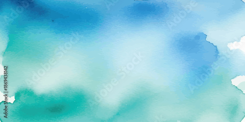 Abstract Blue and Teal Watercolor Vector Background with Smooth Gradient Wash Texture