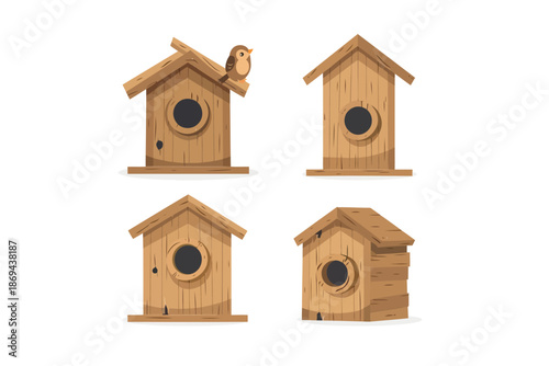 birdhouses set isolated illustration