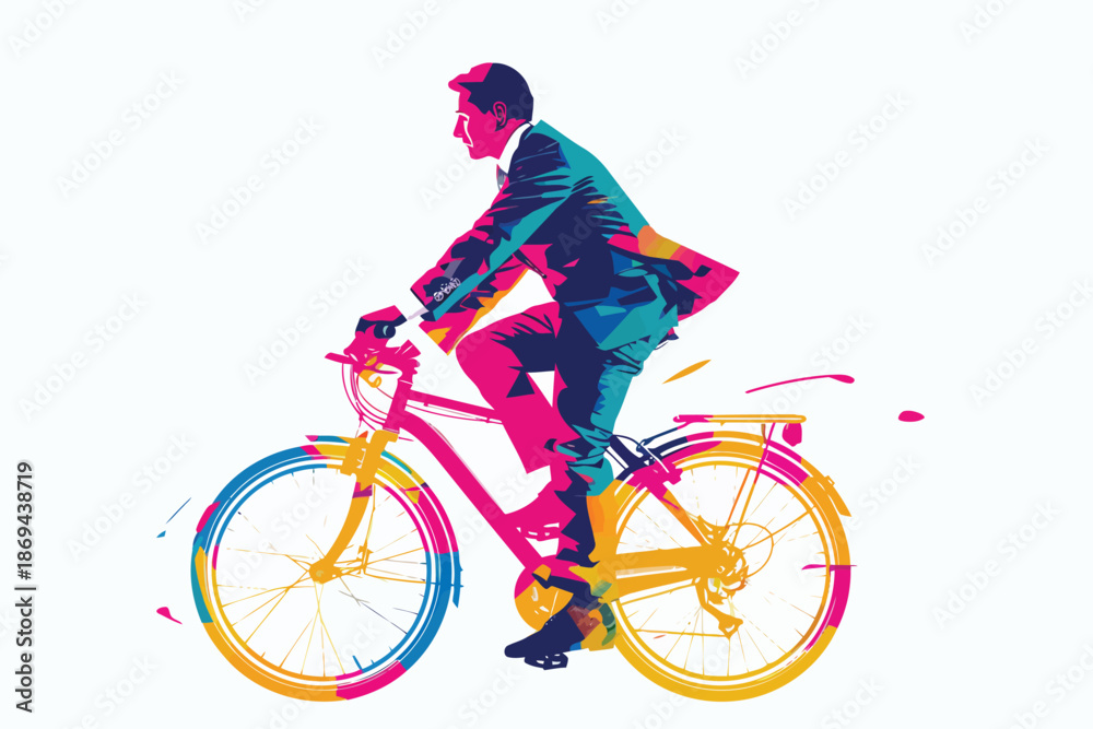 Naklejka premium man in business suit riding bicycle isolated illustration