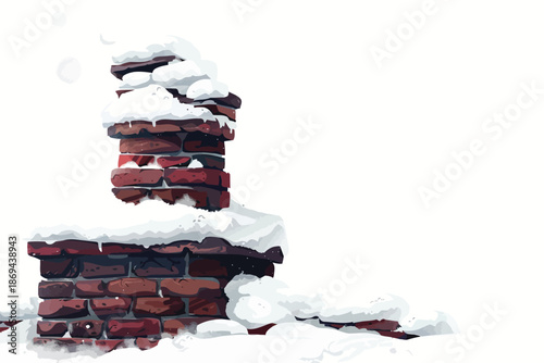 Snow-covered brick chimney isolated illustration