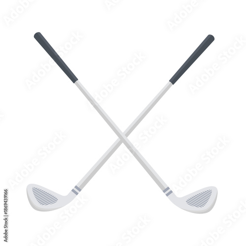 Crossed Golf Clubs Illustration with Modern Metallic Shaft and Detailed Club Head Isolated on White Background for Sports Logo, Golf Tournament and Championship Branding