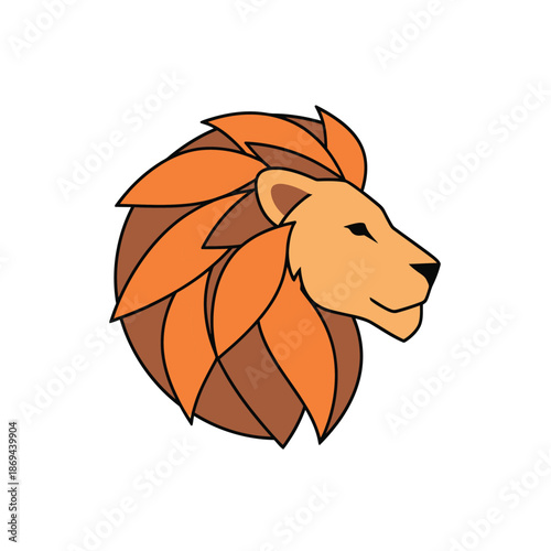 Lion Head Logo Design with Geometric Mane Illustration