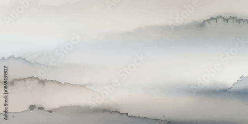 Misty watercolor landscape background in neutral soft gray and beige tones Abstract Asian ink wash style mountain vector