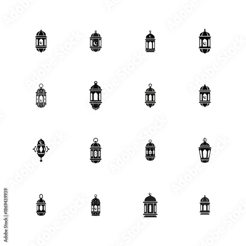 Islamic Lantern Icon Set for Ramadan and Eid Mubarak Decoration