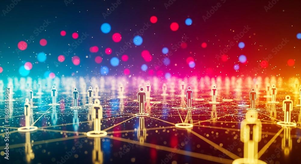 Obraz premium Vibrant network connections linking diverse professionals in modern digital landscape