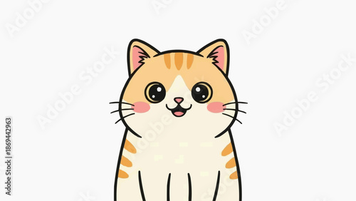 Cute cartoon cat vector with simple flat design and happy expression.
