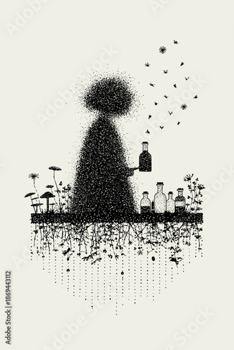 Whimsical Herbalist in a Dreamy Garden