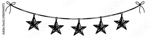 Hand drawn line art star garland set featuring five stars and bows for party decoration
