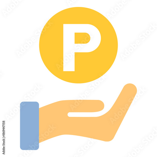 ポイントコインを手で支えるフラットアイコン素材 /Point Coin on Hand Flat Icon