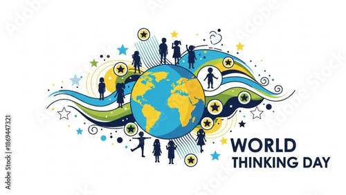 World thinking day global celebration with diverse people around the earth