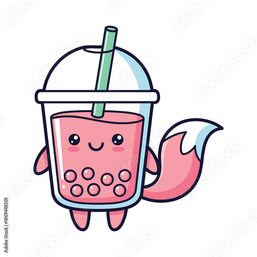Cute Cartoon Bubble Tea Mascot Illustration