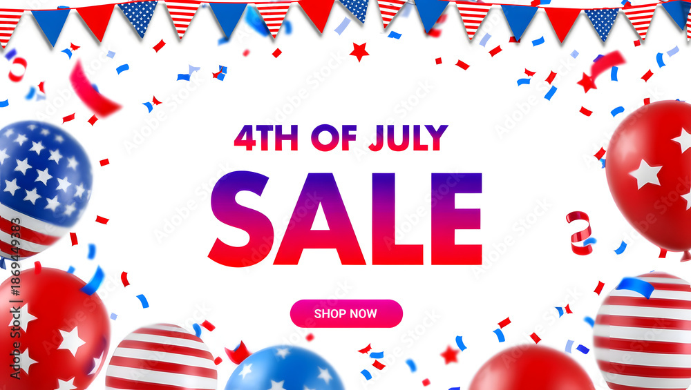 Obraz premium Vibrant 4th of July sale banner with red white and blue balloons