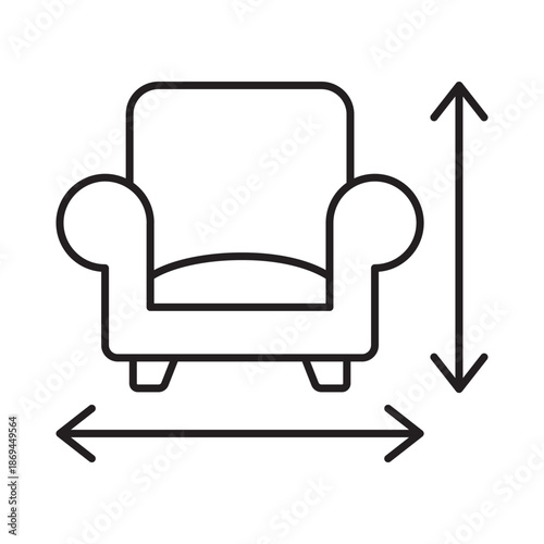 Furniture dimension measurement linear icon vector illustration symbol isolated white background sofa size width height scale arrow fitting space interior outline