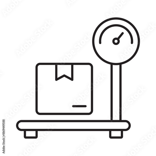 Package weight scale linear icon vector illustration symbol isolated white background box measurement weighing mass heavy shipping cost logistics balance outline