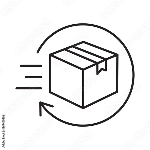 Product return cycle linear icon vector illustration symbol isolated white background box arrow rotation exchange refund process replacement cycle logistics outline