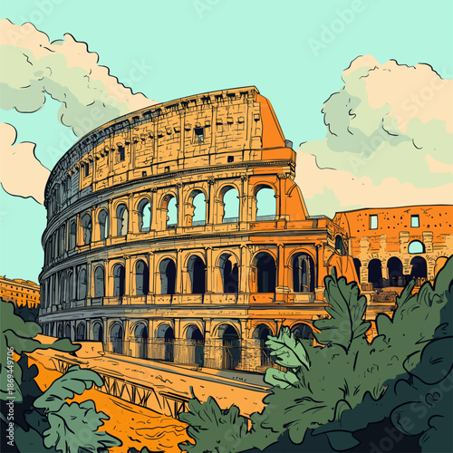 Vibrant Illustrative Landscape of the Colosseum