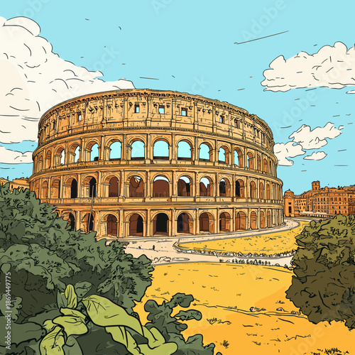 Vibrant Illustrative Landscape of the Colosseum