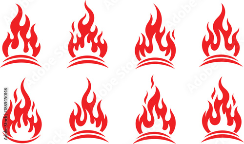 Collection of vibrant red flame graphics in various styles