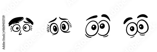 Cartoon Eyes Expressing Various Emotions In Hand Drawn Style Set. Facial Expressions, Emotive Reactions, Character Design Doodle Sketch Collection. Isolated Vector Illustration