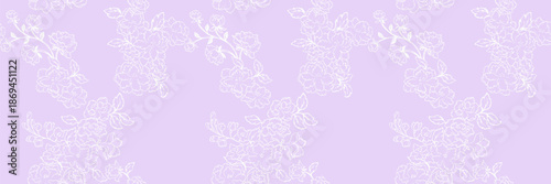 Seamless vector floral pattern with delicate line art roses and leaves on soft lavender background. Elegant romantic design for textiles wallpapers, wrapping paper, fashion prints