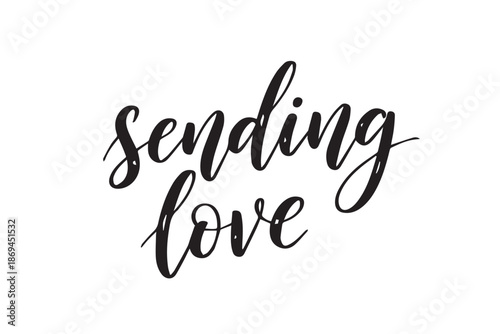 Sending love black calligraphy text vector illustration on transparent background