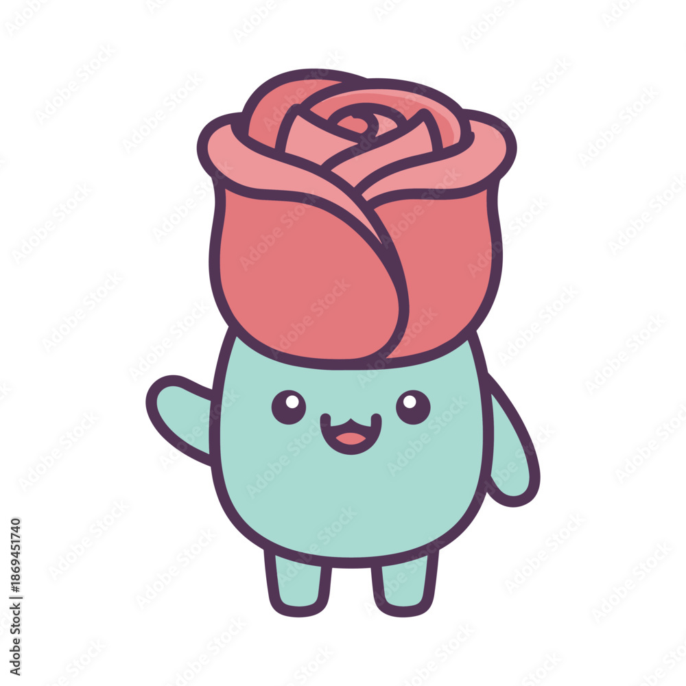 Obraz premium Cute Cartoon Character with Rose Illustration