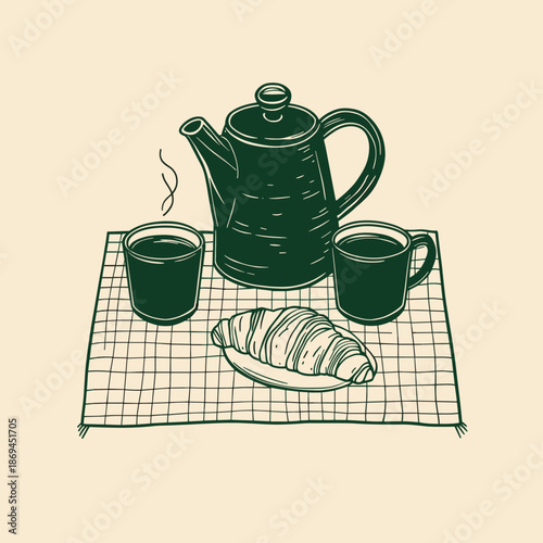 Foto Cozy Morning Tea Setup with Croissant