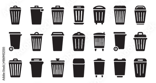 Garbage container icons set for waste sorting recycling and disposal management vector illustration