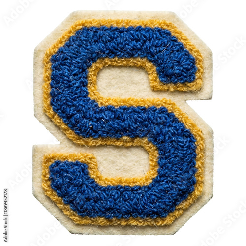Blue and gold chenille letter S varsity patch