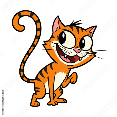 Classic Cartoon Cat:Playful Cartoon Cat Character with Big Eyes Expressing Joy Humor Mischief and Classic Animation Style Charm.