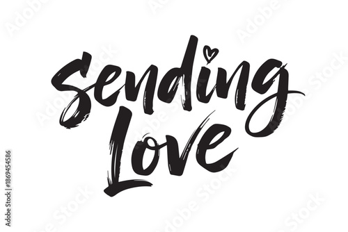 Sending love handwritten lettering with heart symbol, vector illustration on transparent background