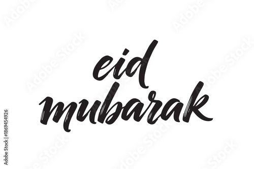 Eid mubarak black calligraphy text, vector illustration on transparent background