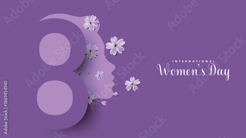 International Women’s Day 8 March Illustration with Woman Face and Floral Elements, Vector illustration.