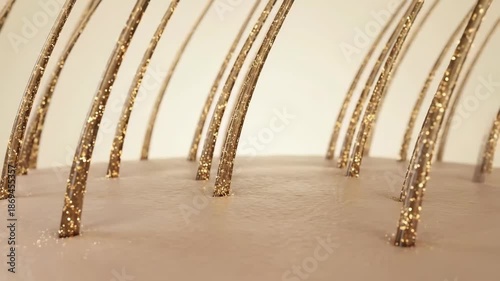 Macro View of Golden Hair Strands Emerging from Skin with Shimmering Particles, Close-up of Healthy Hair Follicles with Glittering Enhancements