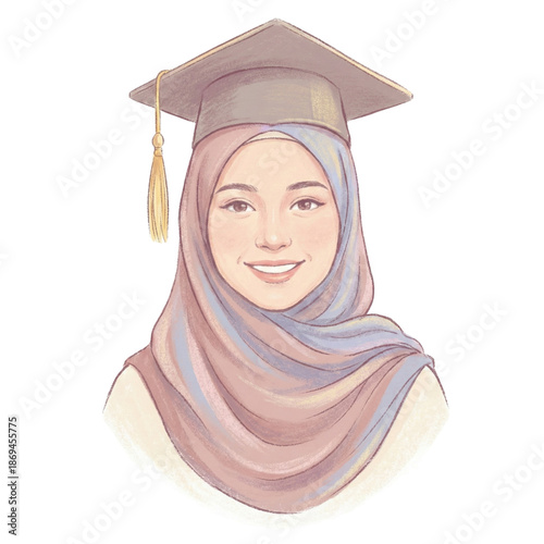 Portrait of smiling muslim woman in graduation cap