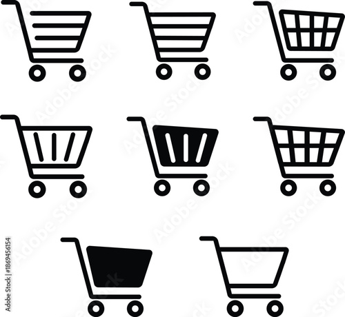 Shopping cart icons set. Shopping basket icon collection. Shopping cart line and flat icon. Internet shop symbol. Web store shopping cart - stock vector.