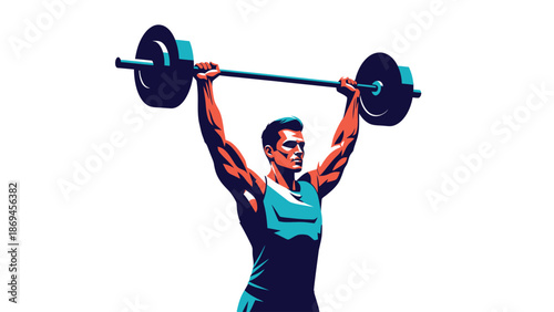 Illustrated Strongman Lifting Barbell in Bold Graphic Style