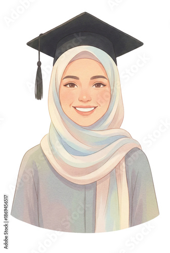 Beautiful young woman in hijab and graduation gown