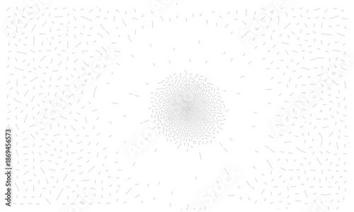 Abstract vector texture with scattered gray dots forming a digital noise pattern on white. Futuristic data visualization concept with dispersed particles for science or technology design.