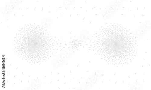 Abstract vector technology design with scattered gray dots forming chaotic clusters. Scientific concept of big data, molecular structure, and quantum particles in a connected digital network system.