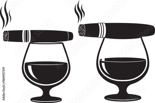 Cigar and glass silhouette on white art
