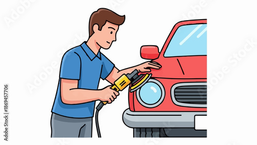 Man polishing a red car with a buffer